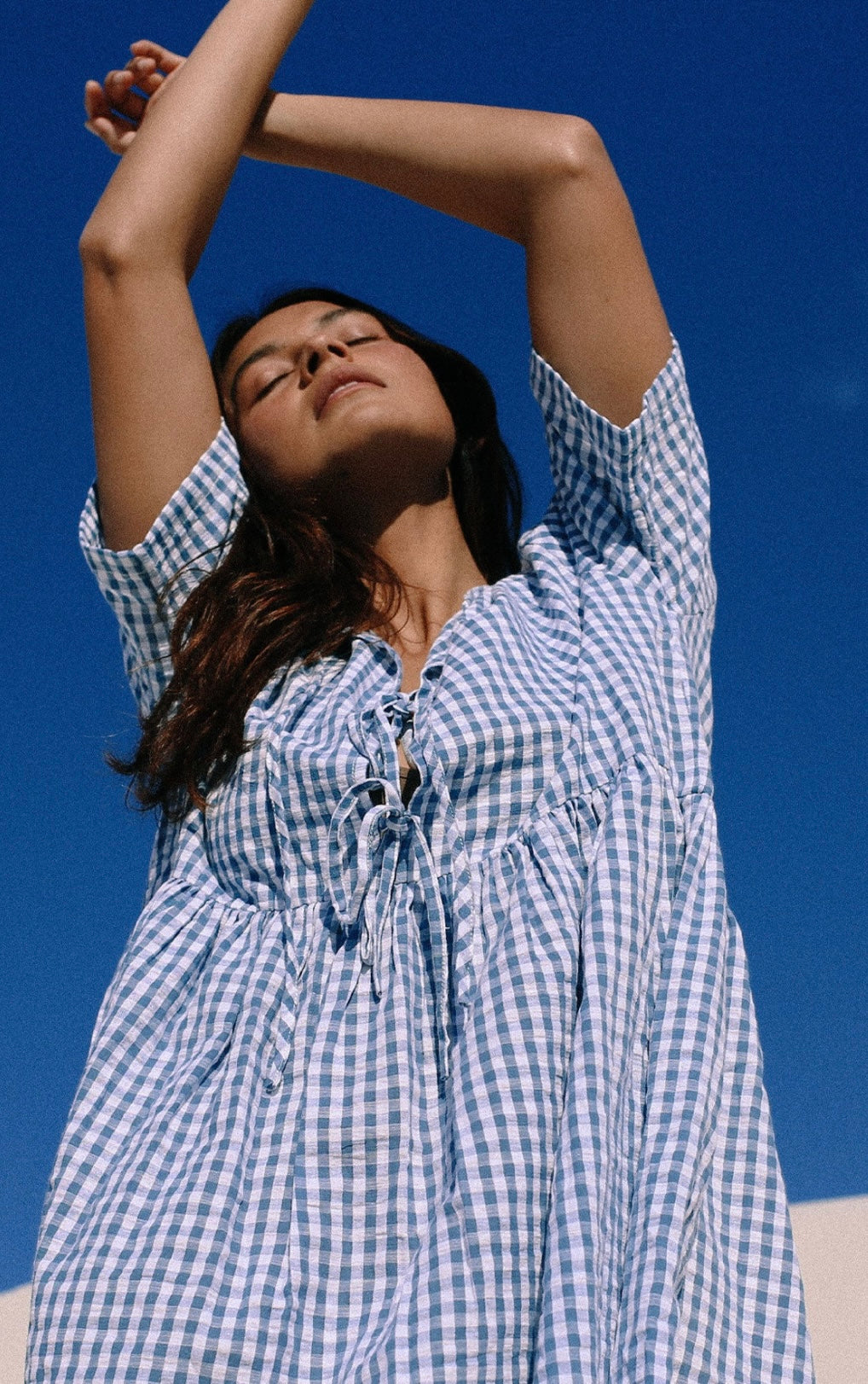 DARCEY TIE DRESS - Blue Gingham