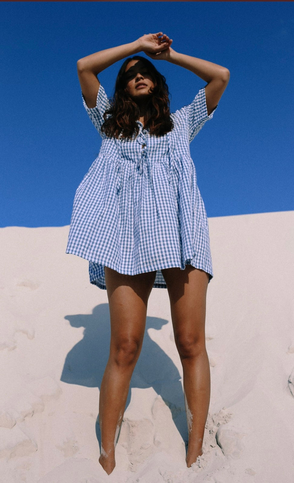 DARCEY TIE DRESS - Blue Gingham