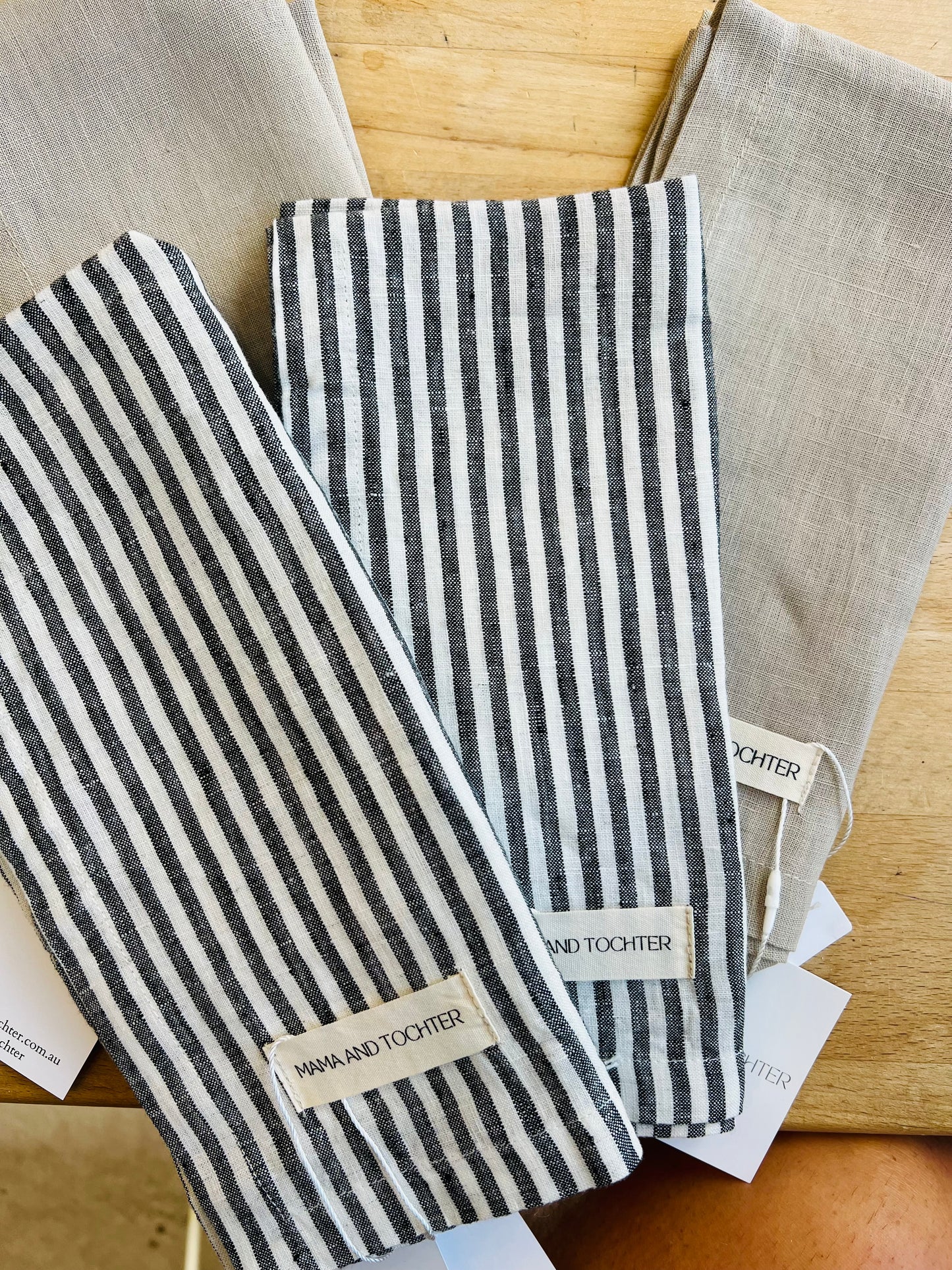 PURE FRENCH LINEN TEA TOWEL - Dark Charcoal Stripe