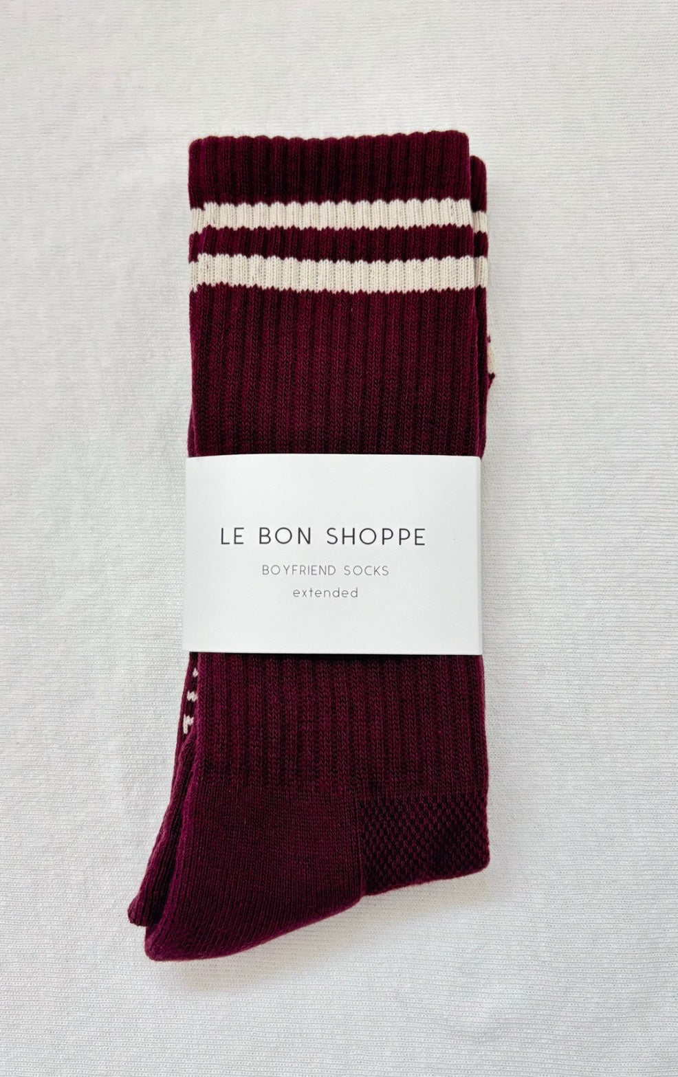 THE EXTENDED BOYFRIEND SOCK - Maroon & White Stripe