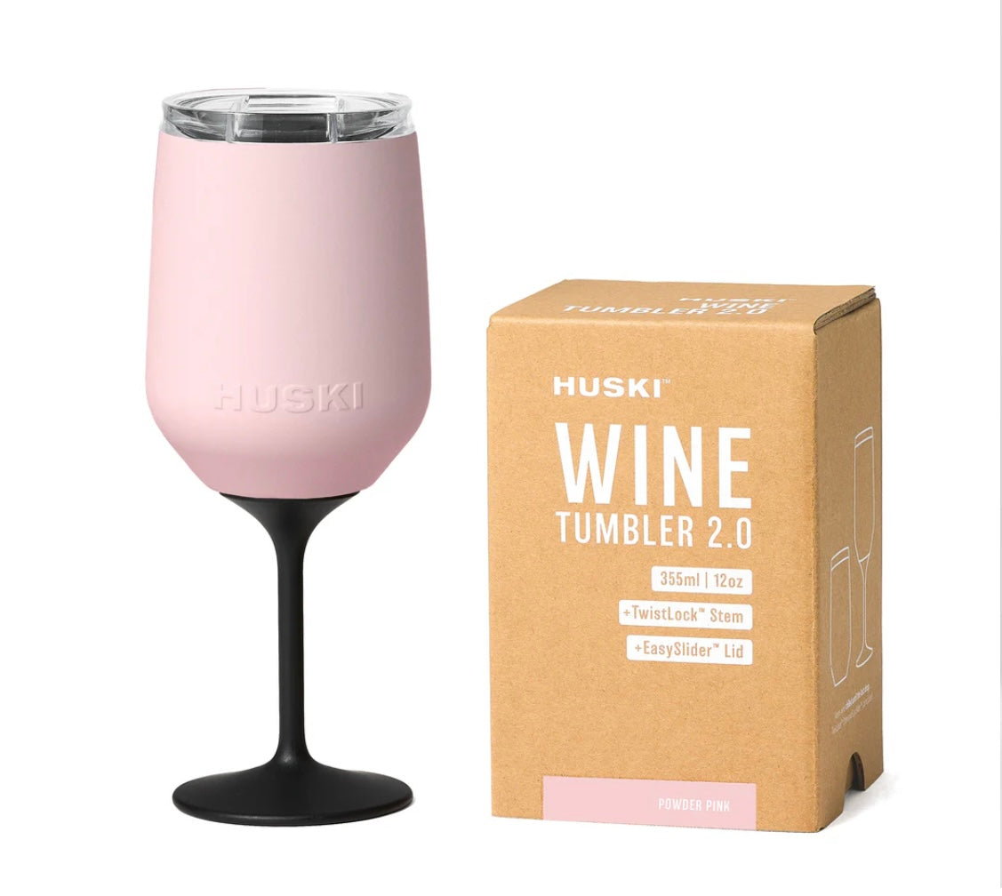 HUSKI WINE TUMBLER- Twist & Lock Stem - Powder Pink