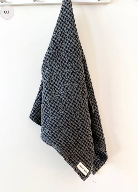 100% ORGANIC RUSTIC WAFFLE TEA TOWEL - Charcoal