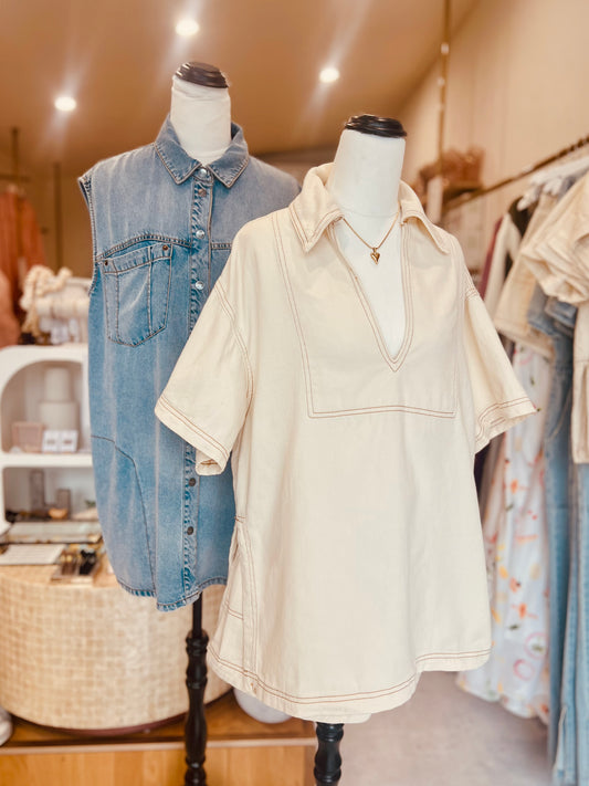 EBBY + I Denim Top - Cream