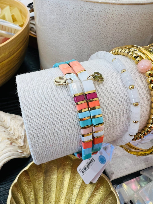 TILE BRACELET - Aqua / Coral