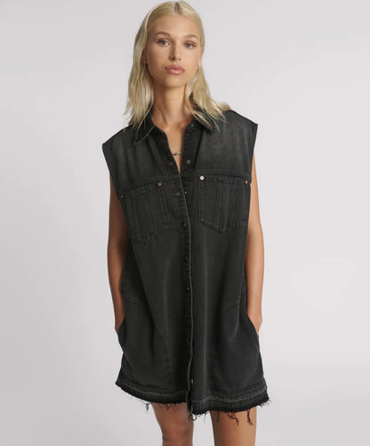 DENIM SHIRT DRESS - Faded Black