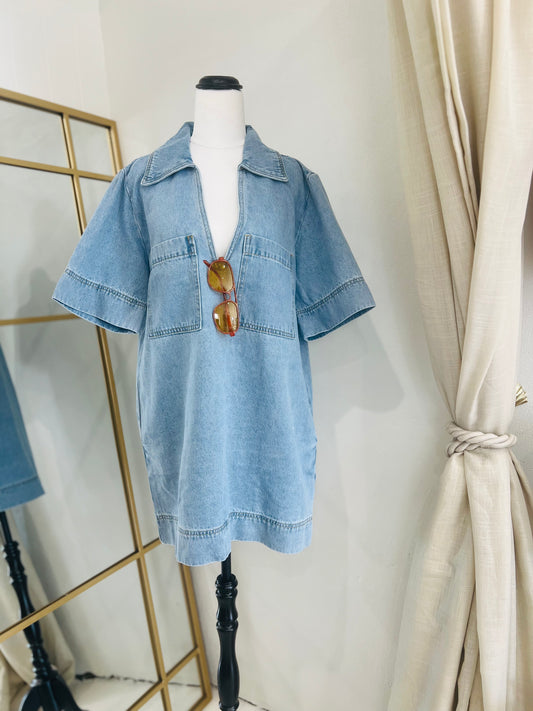 DESLEY DENIM DRESS - Light Blue