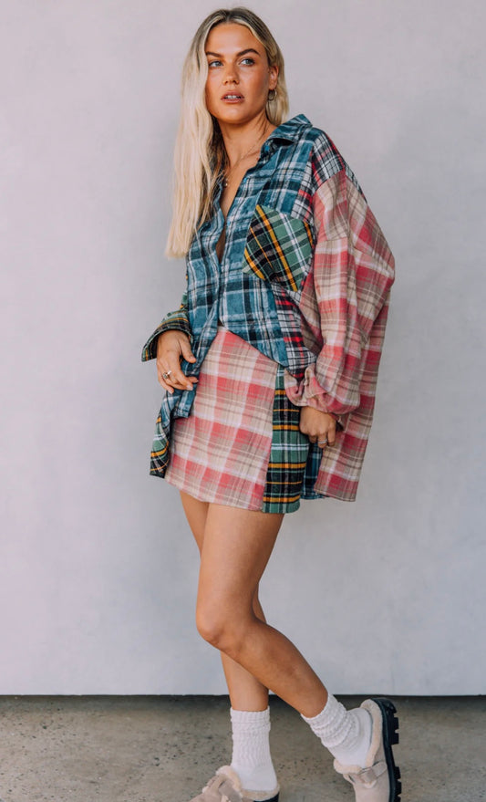 YOU’RE MAGIC FLANNEL SKIRT - Pink & Green